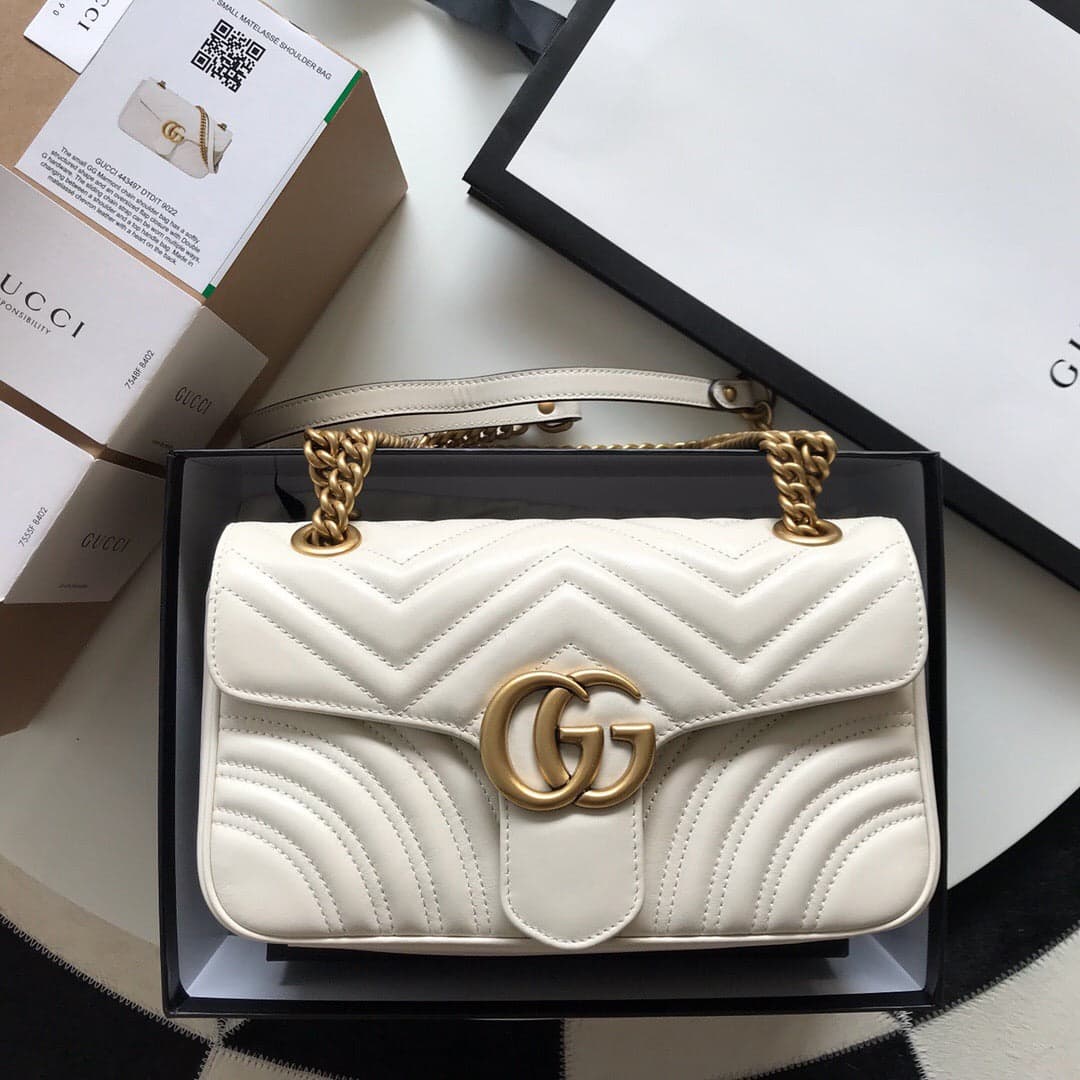 Gucci GG Marmont Small Matelassê Bag White