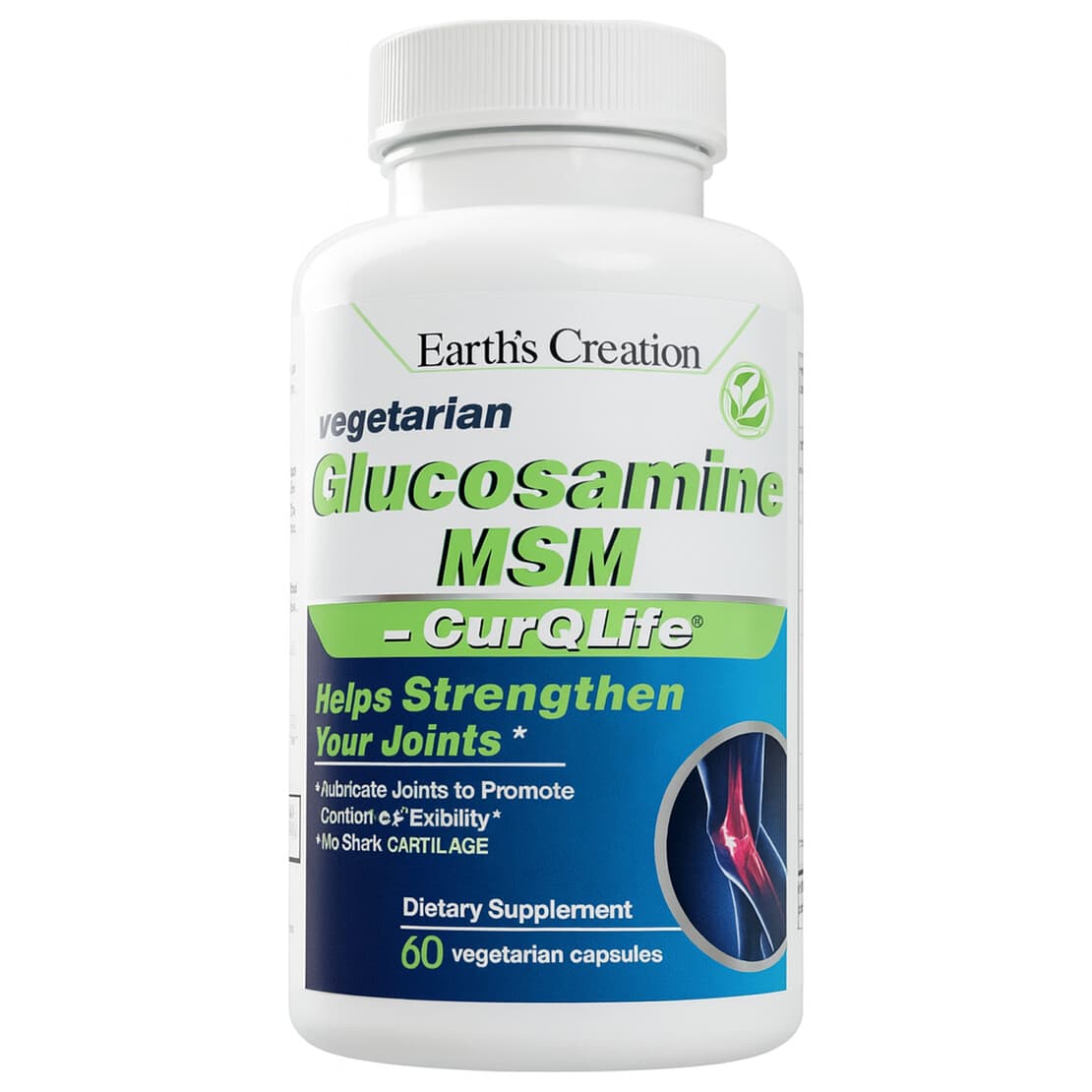 Earth's Creation Vegetarian Glucosamine With MSM + Curqlife 60 Cápsulas