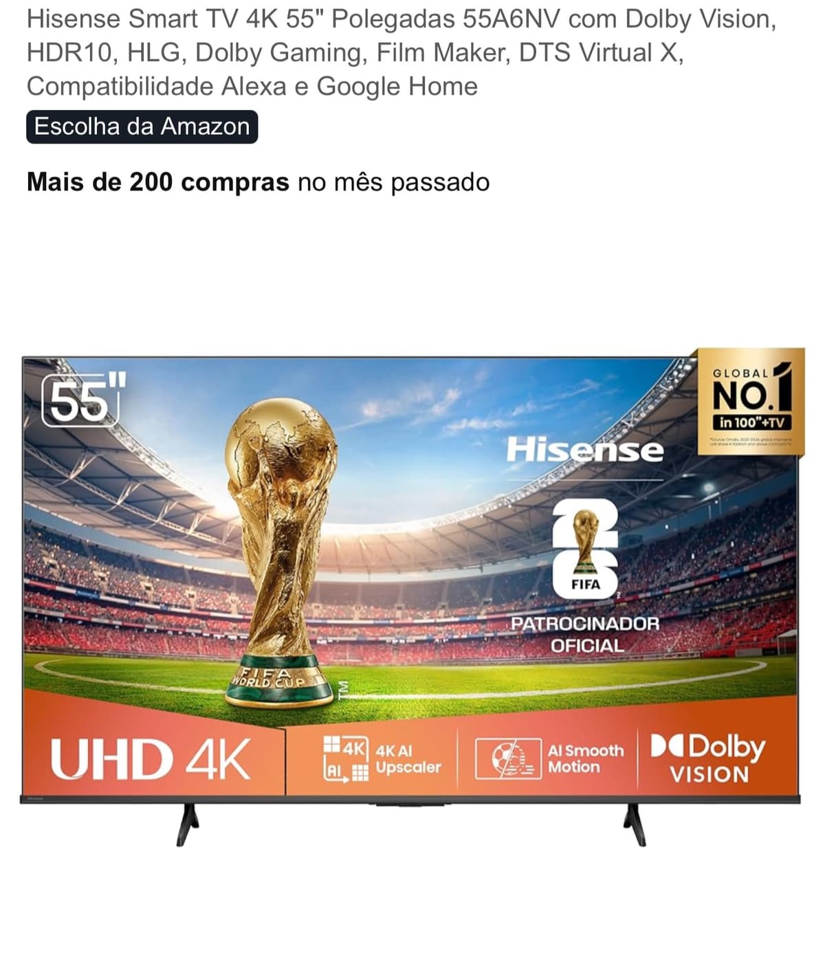 Hisense Smart TV 55" 4K 55A6NV