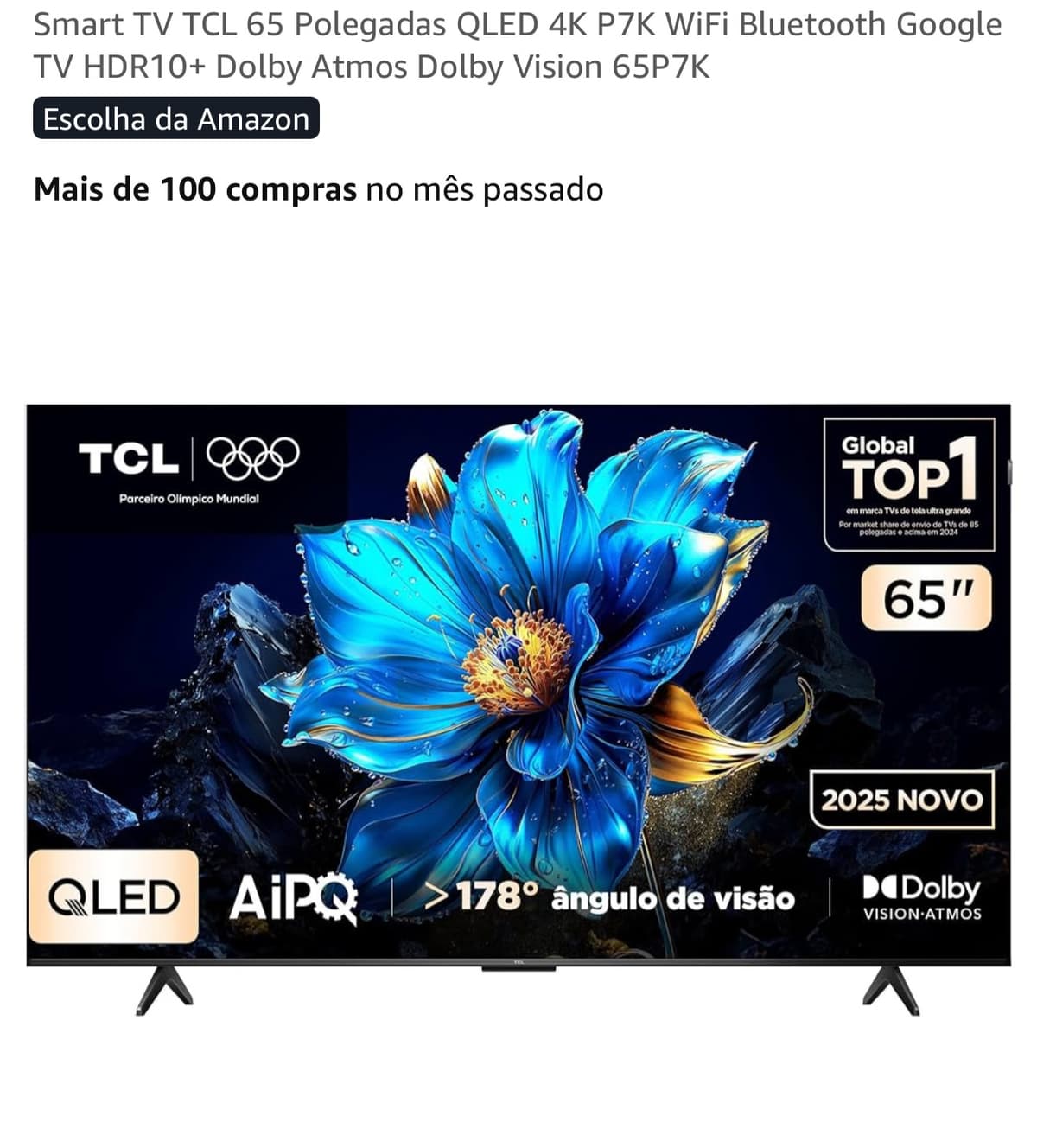 Smart TV TCL 65" QLED 4K P7K