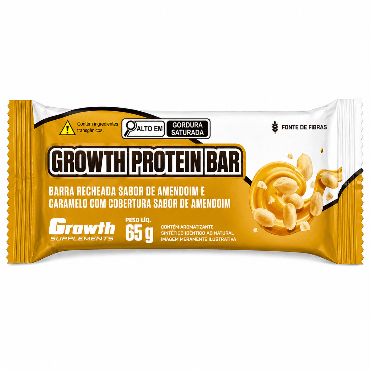 Growth protein bar sabor amendoim e caramelo com coberura de amendoim 65g