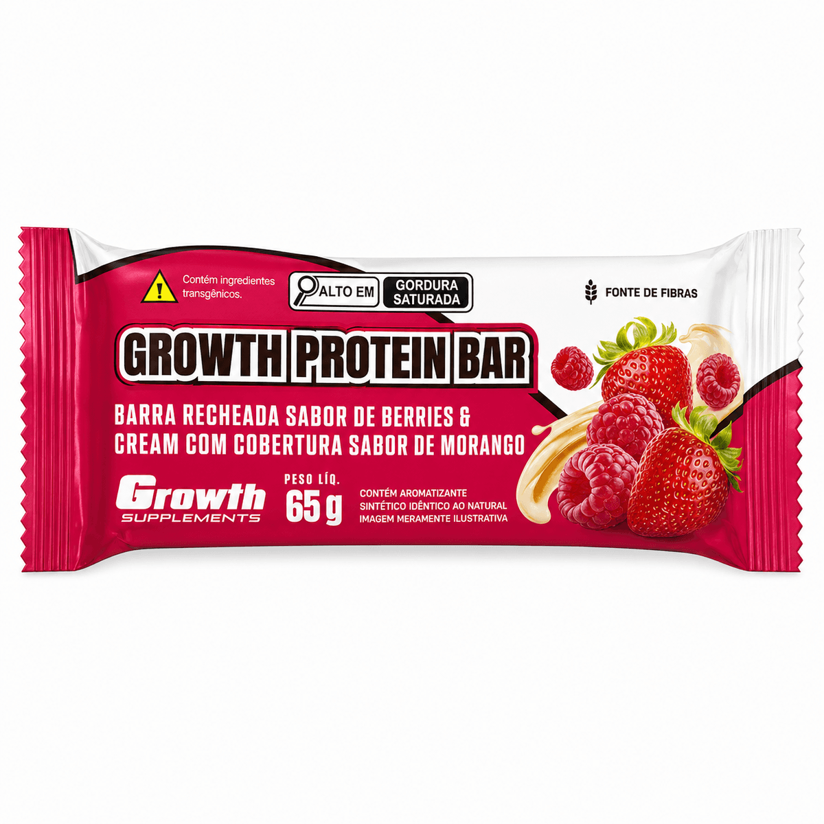 Growth protein bar sabor berries y cream com cobertura de morango 65g