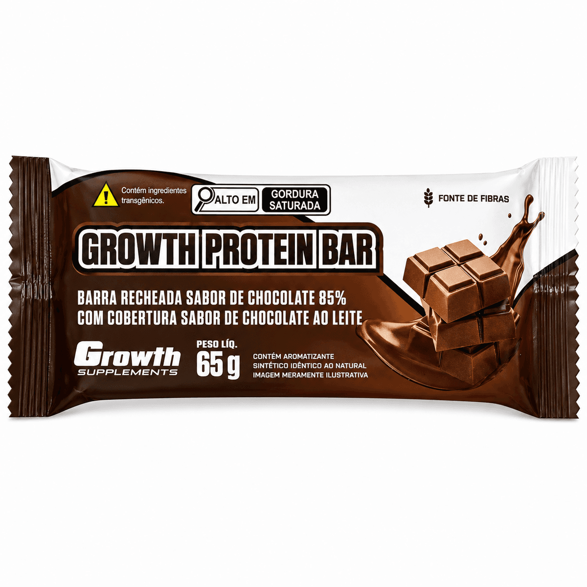 Growth Protein Bar sabor chocolate 85% com cobertura de chocolate ao leite 65g
