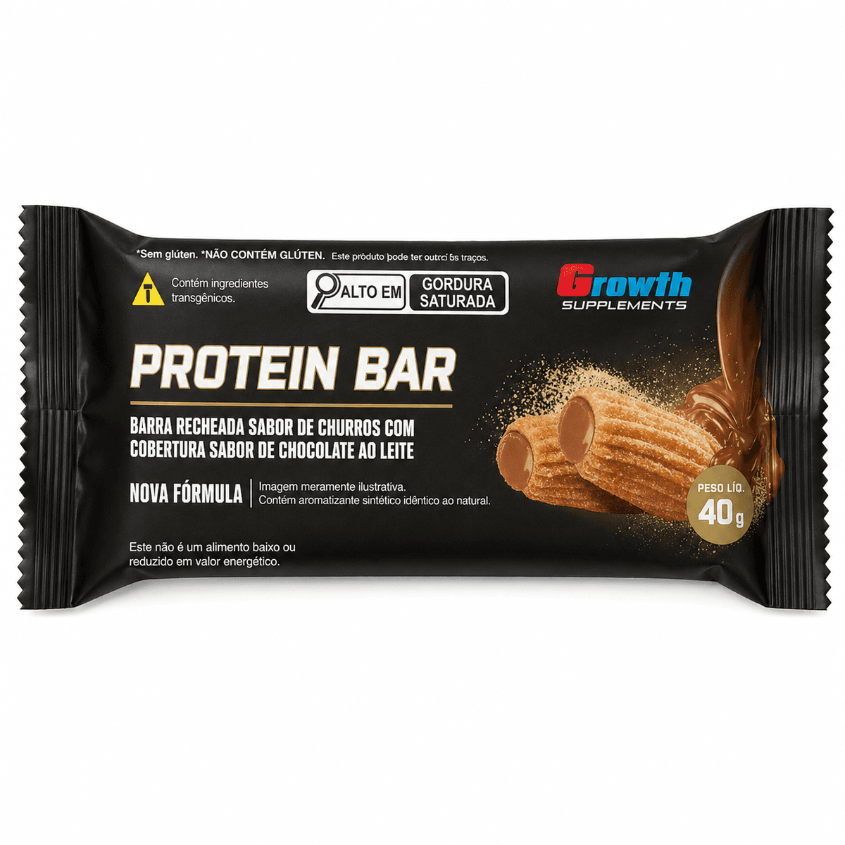 Growth protein bar sabor sabor churro com cobertura de chocolate ao leite 40g