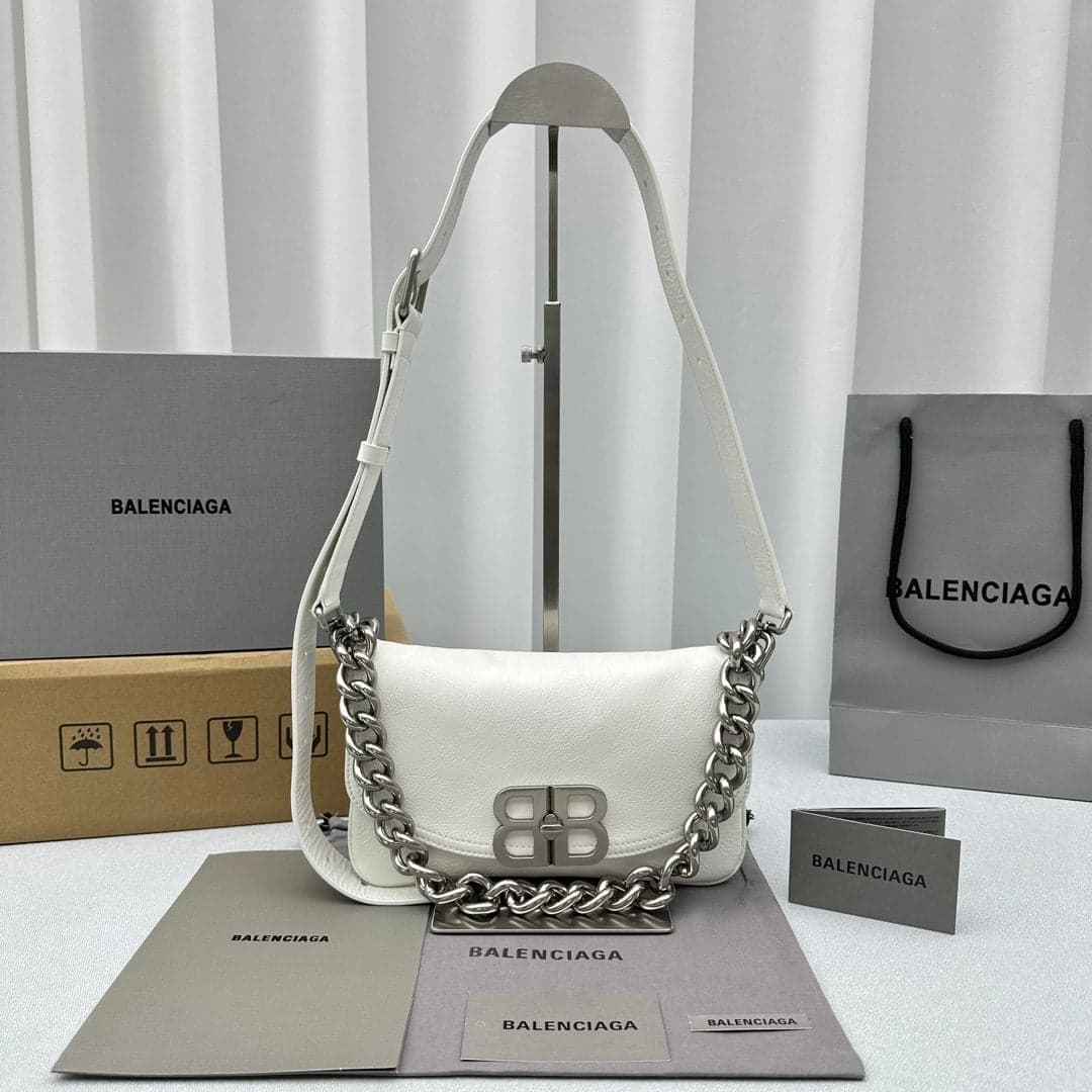 Balenciaga Small BB Soft Flap Shoulder White