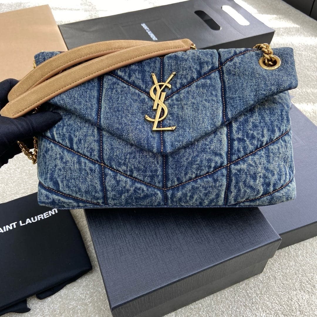 Bolsa Saint Laurent Puffer Denim Small Shoulder Bag