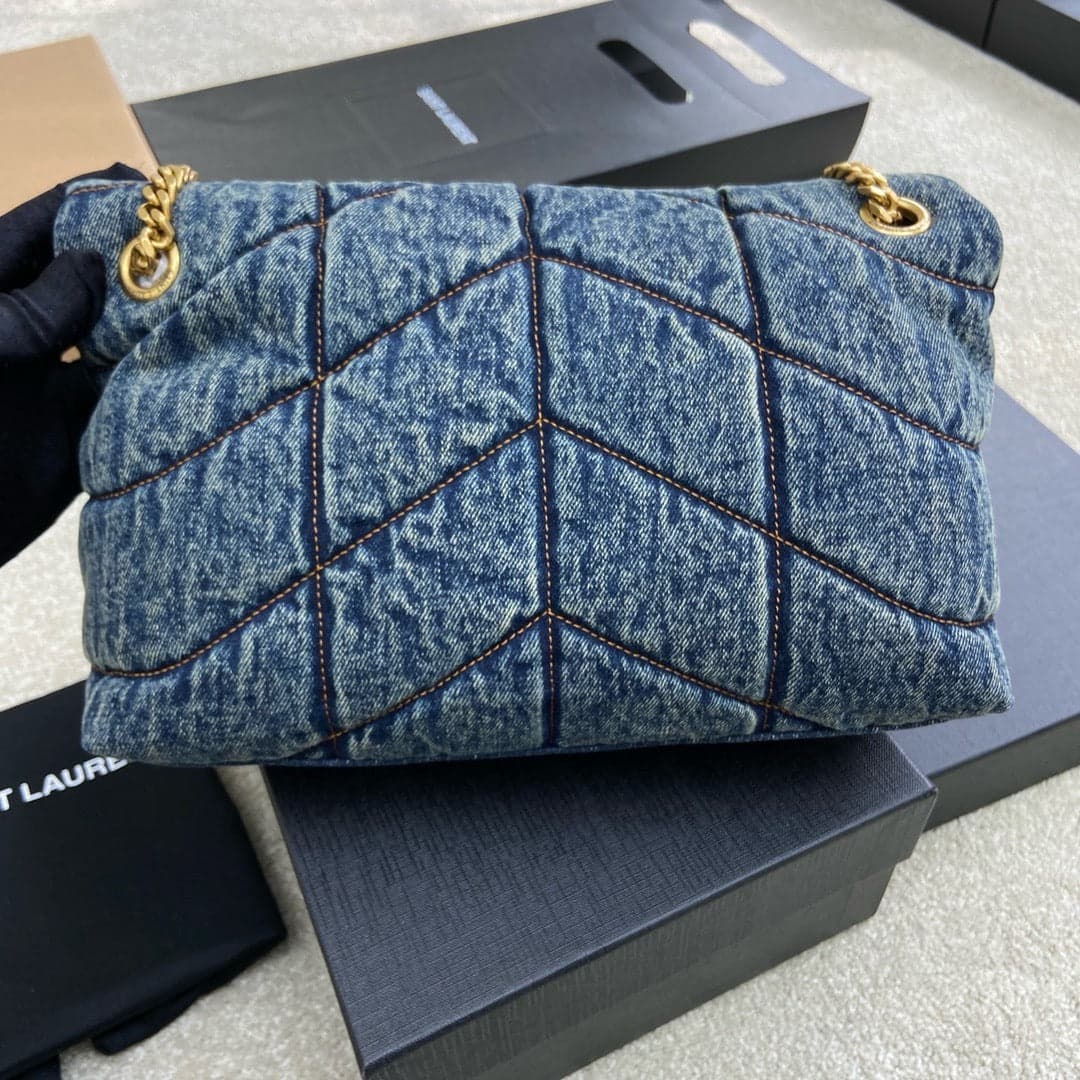 Bolsa Saint Laurent Puffer Denim Small Shoulder Bag