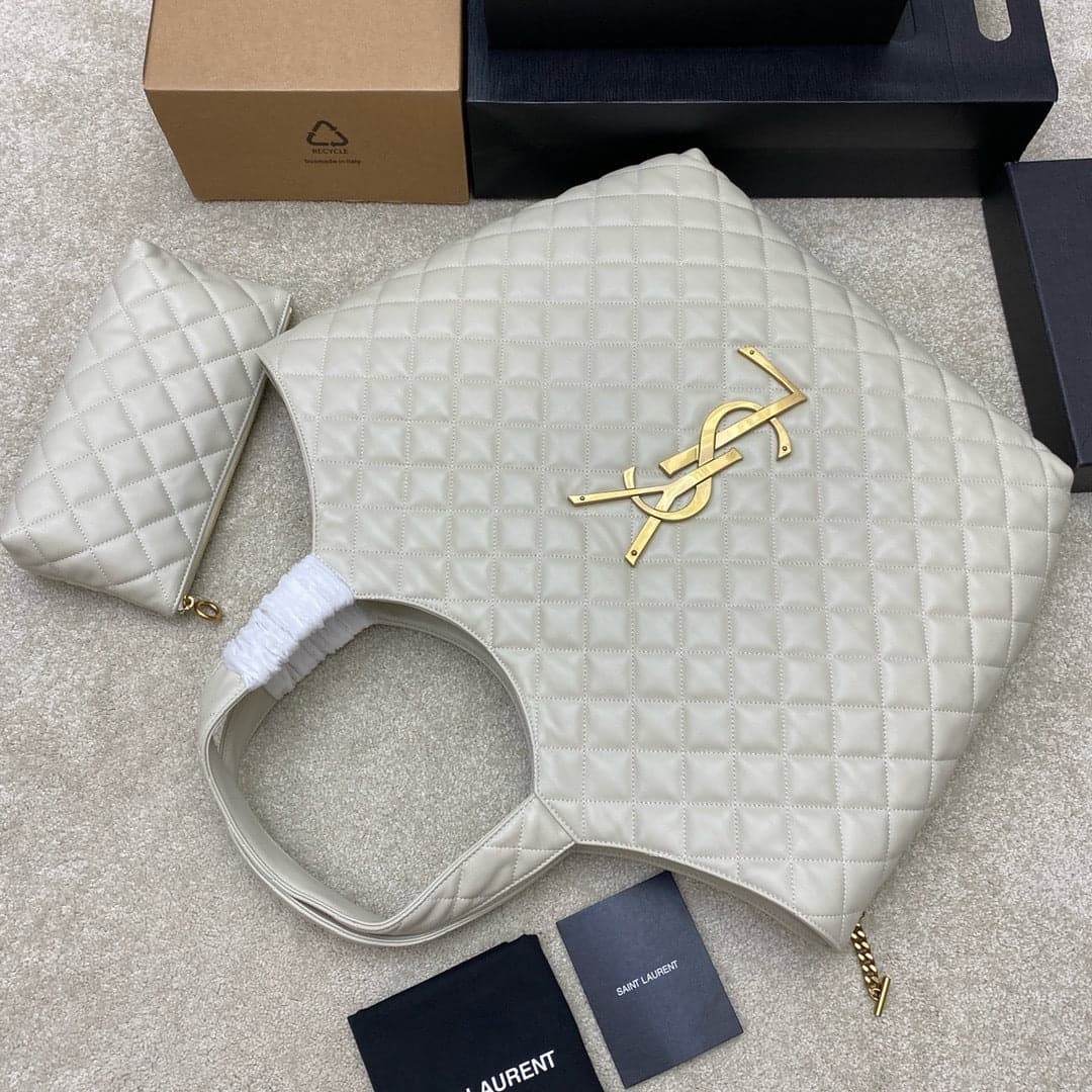Saint Laurent Icare Maxi Tote Shopping Bag White Ferragens Douradas 58cm
