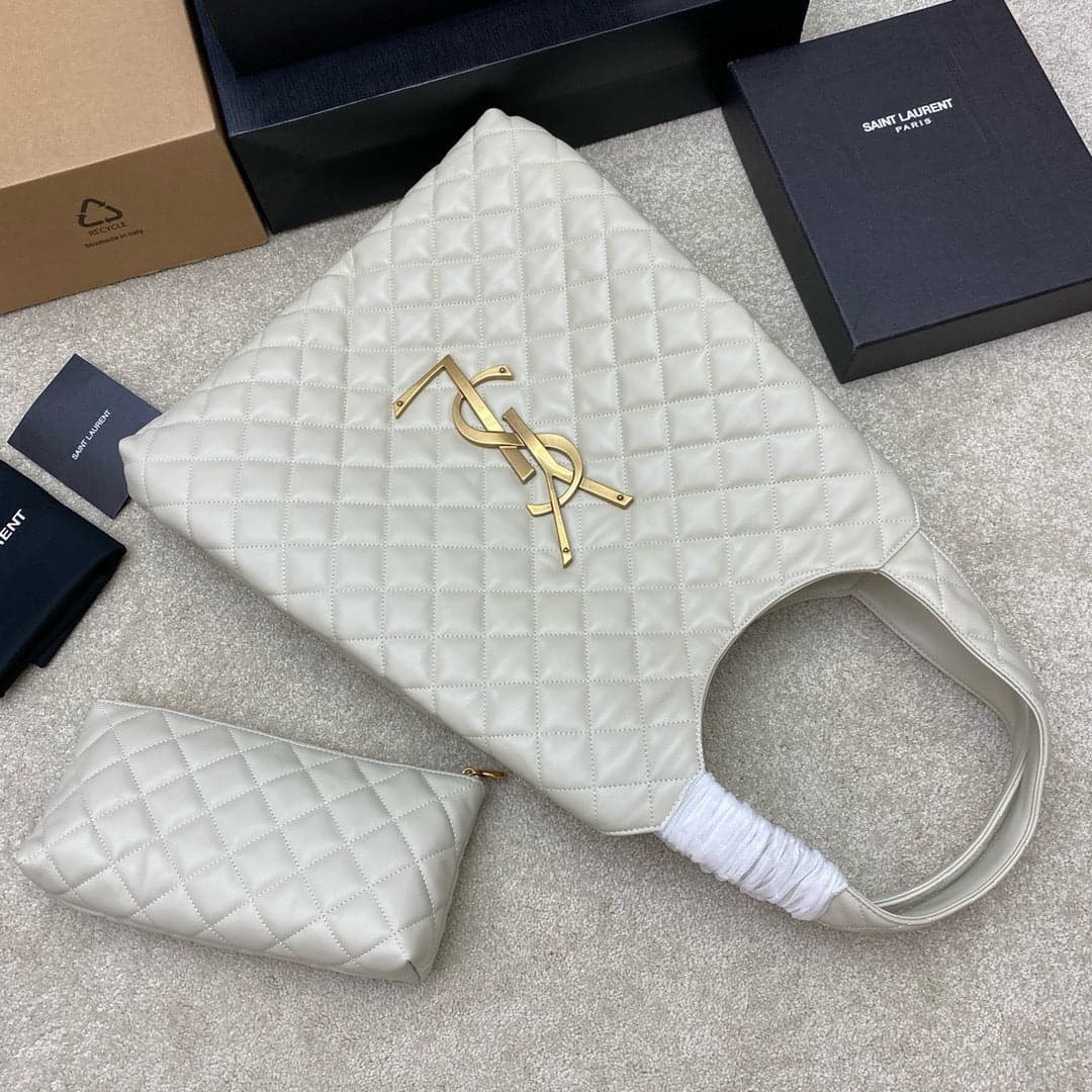 Saint Laurent Icare Maxi Tote Shopping Bag White Ferragens Douradas 58cm