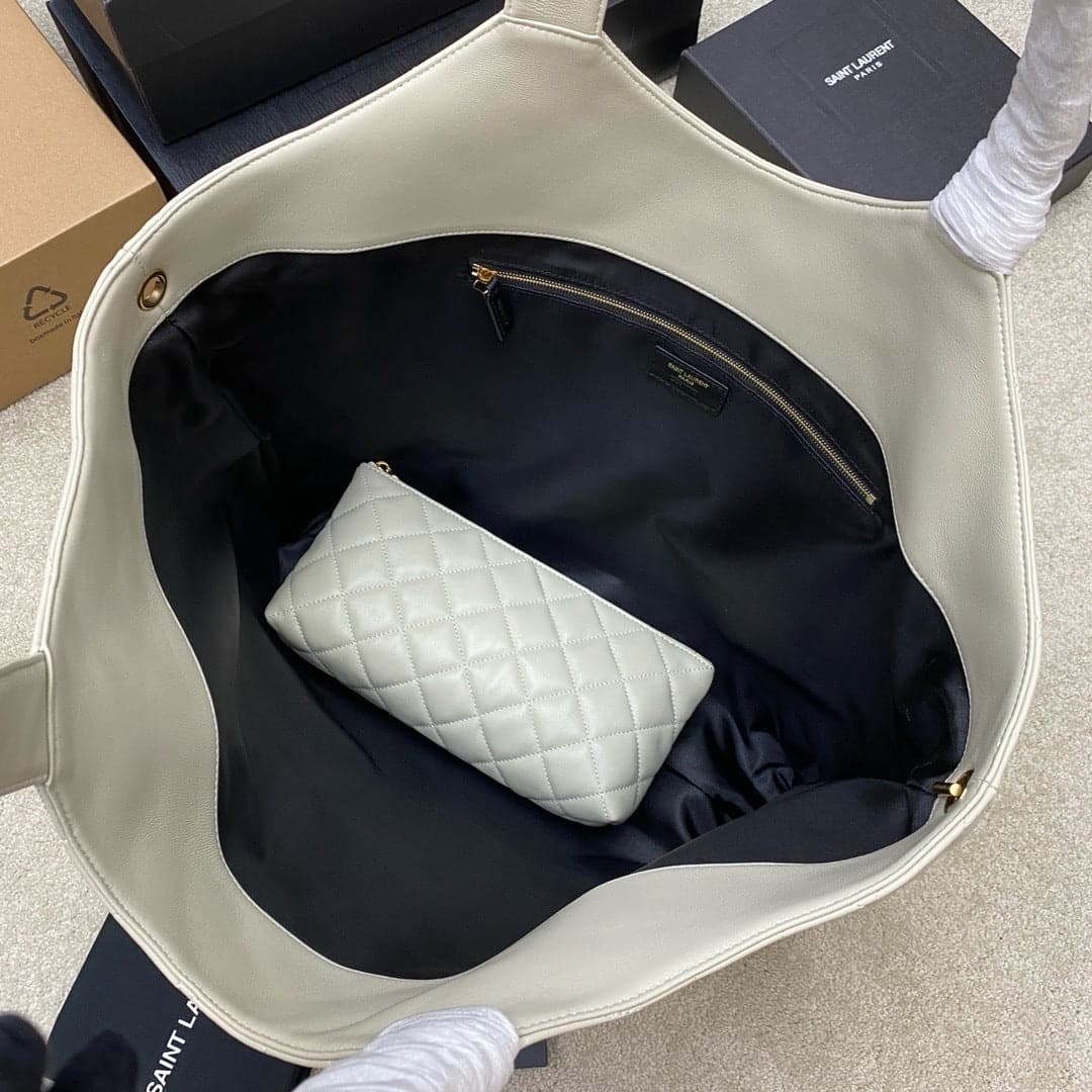 Saint Laurent Icare Maxi Tote Shopping Bag White Ferragens Douradas 58cm