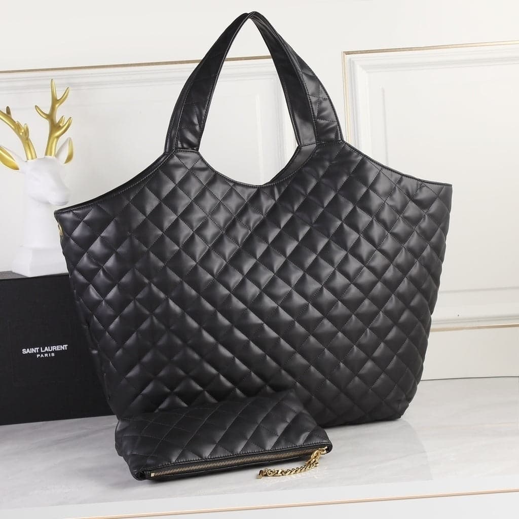 Saint Laurent Icare Maxi Tote Shopping Bag Black Ferragem Dourada 58