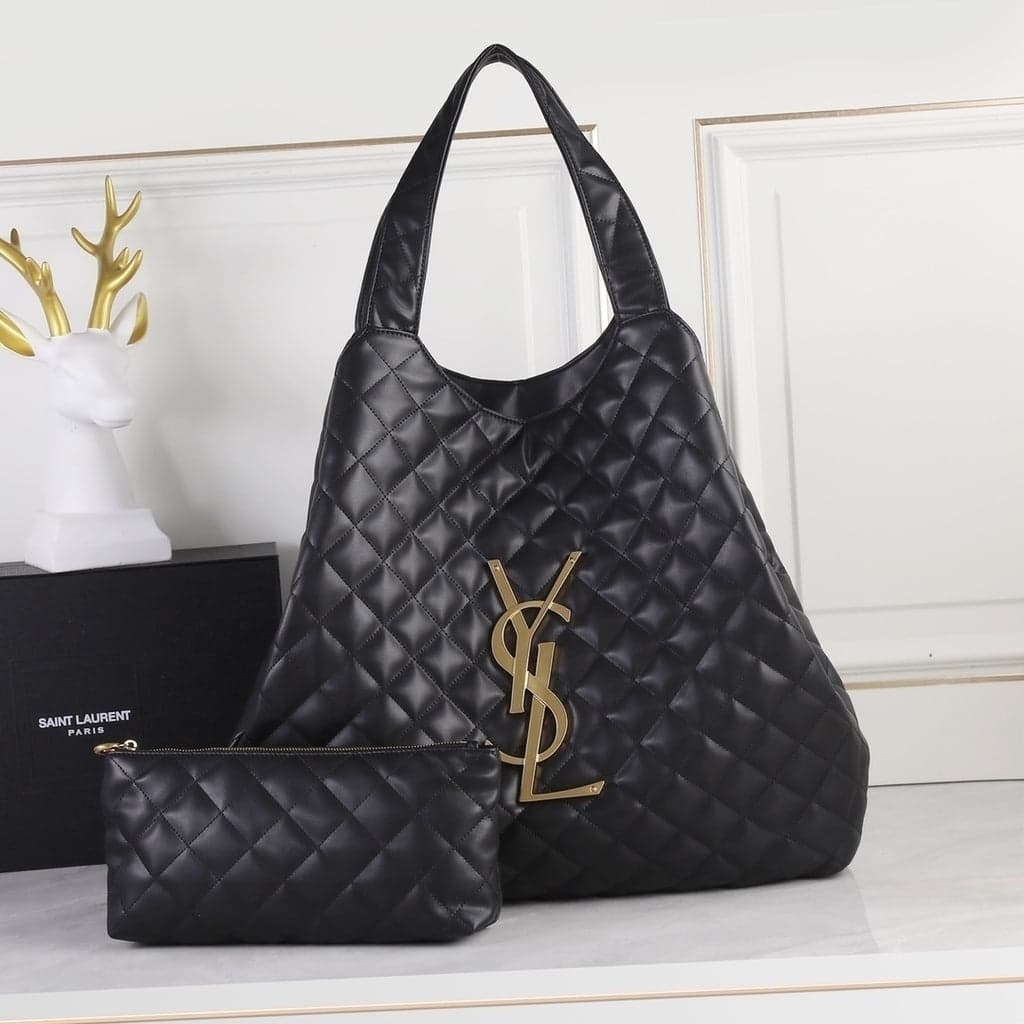 Saint Laurent Icare Maxi Tote Shopping Bag Black Ferragem Dourada 58