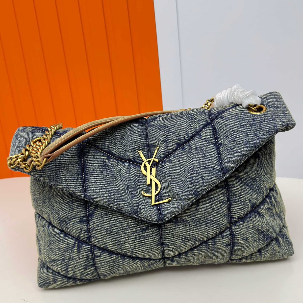 Bolsa Saint Laurent Puffer Denim Small Medium Shoulder Bag