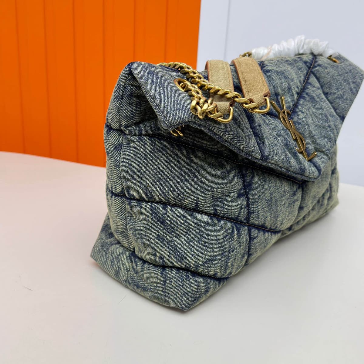 Bolsa Saint Laurent Puffer Denim Small Medium Shoulder Bag