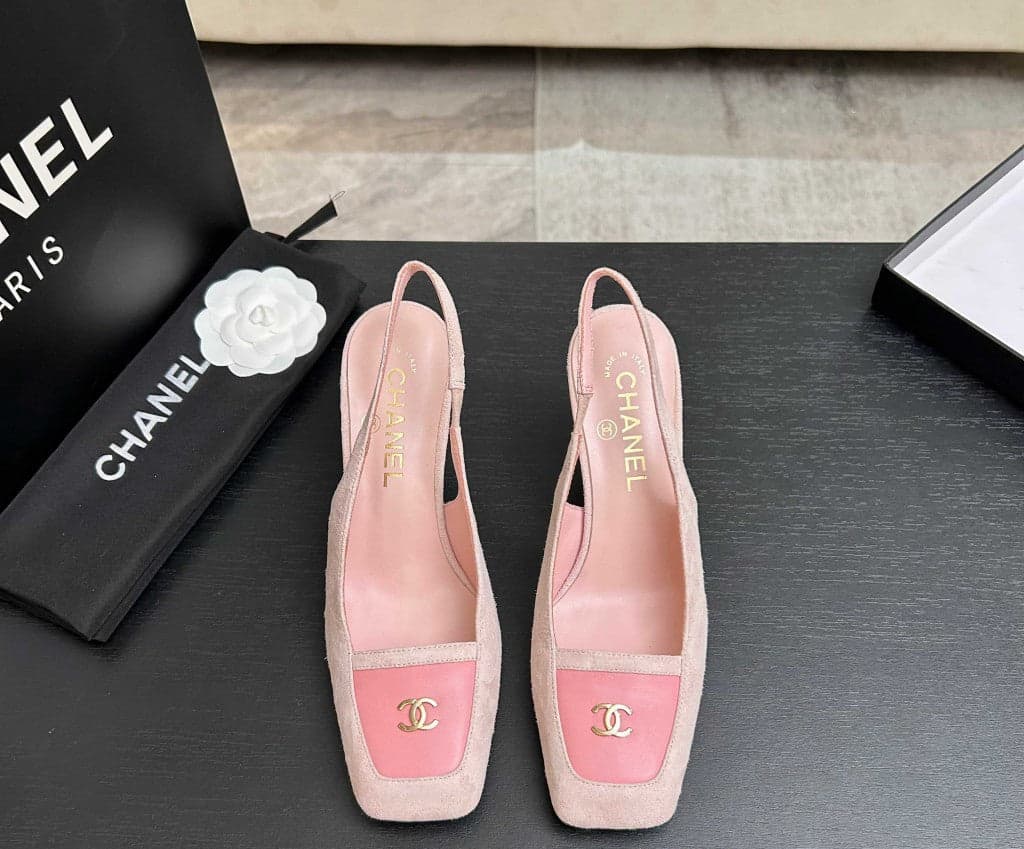 Chanel Slingback Heel Suede Light Pink Pink Gold