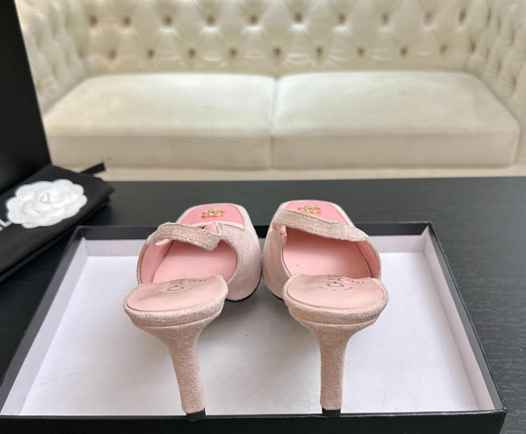 Chanel Slingback Heel Suede Light Pink Pink Gold