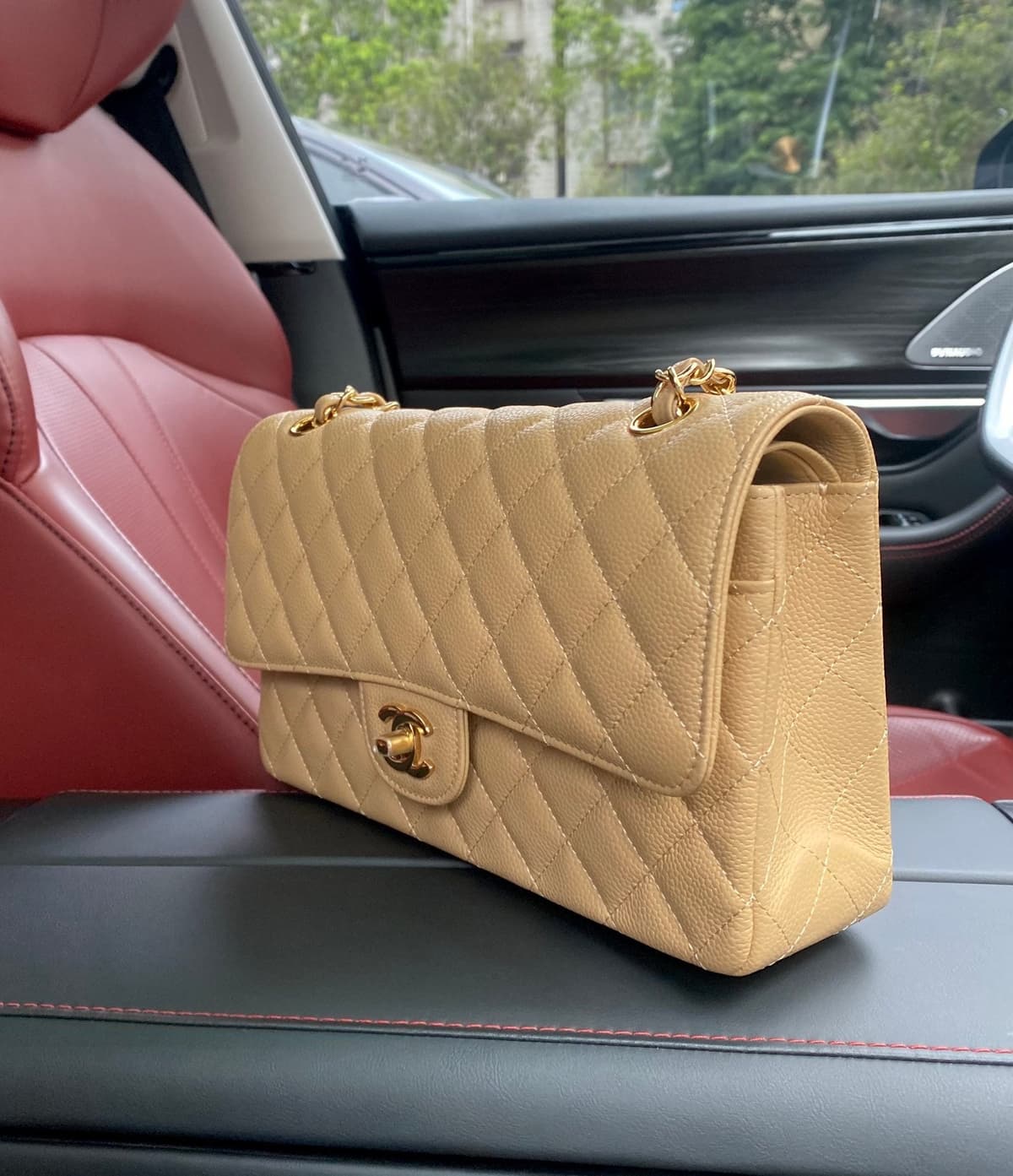 Chanel Classic Double Flap Quilted Medium Beige Dark .