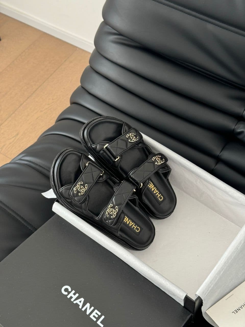 CHANEL Quilted Dad Sandal Black