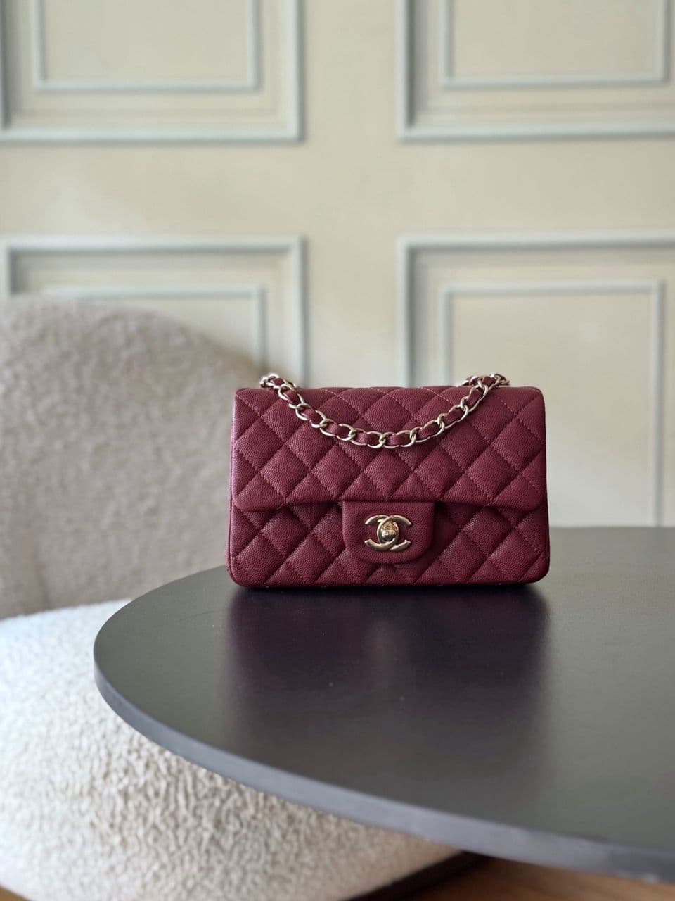 Chanel Matelassé Leather Shoulder Bag Burgundy .