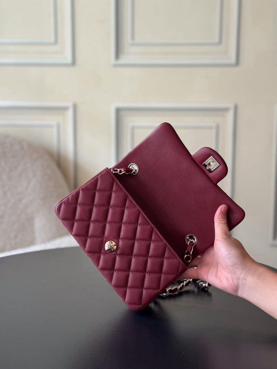 Chanel Matelassé Leather Shoulder Bag Burgundy .