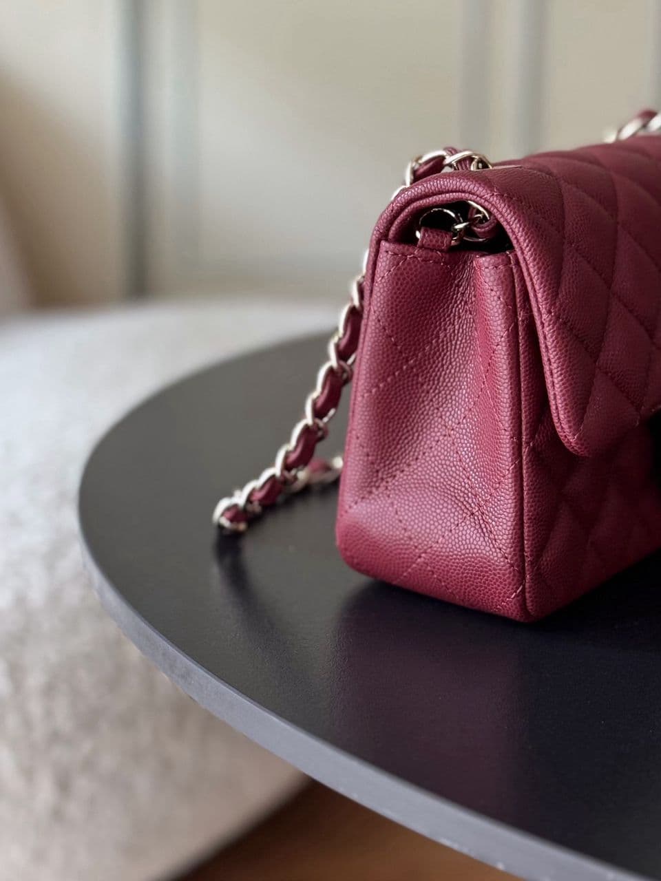 Chanel Matelassé Leather Shoulder Bag Burgundy .