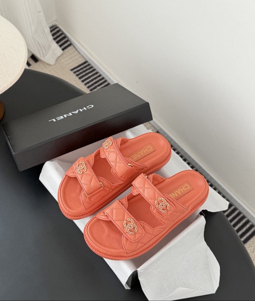 CHANEL Quilted Dad Sandal Coral.