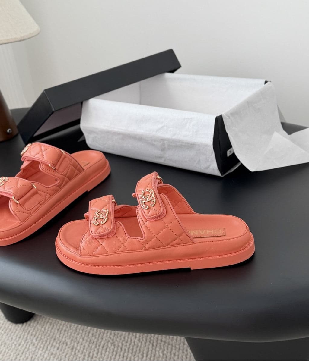 CHANEL Quilted Dad Sandal Coral.