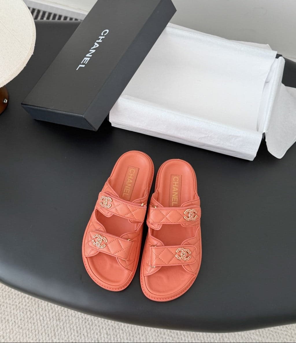 CHANEL Quilted Dad Sandal Coral.