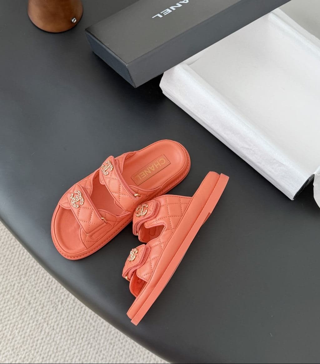 CHANEL Quilted Dad Sandal Coral.