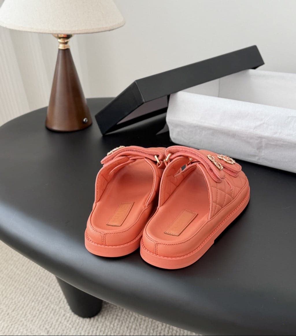 CHANEL Quilted Dad Sandal Coral.