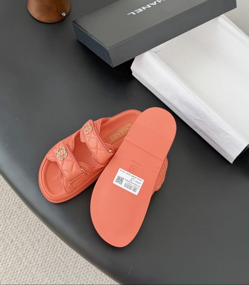 CHANEL Quilted Dad Sandal Coral.