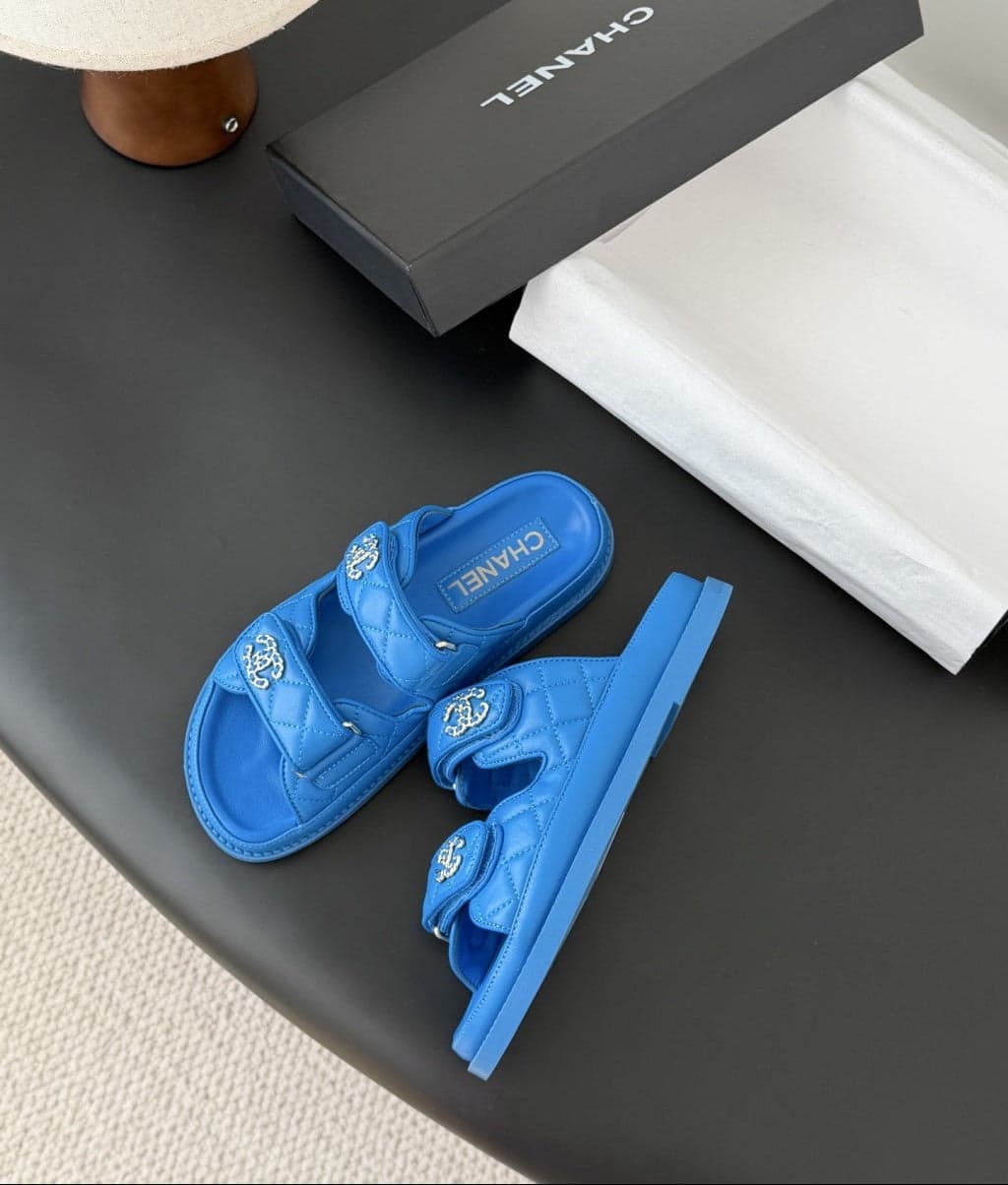 CHANEL Quilted Dad Sandal Blue.