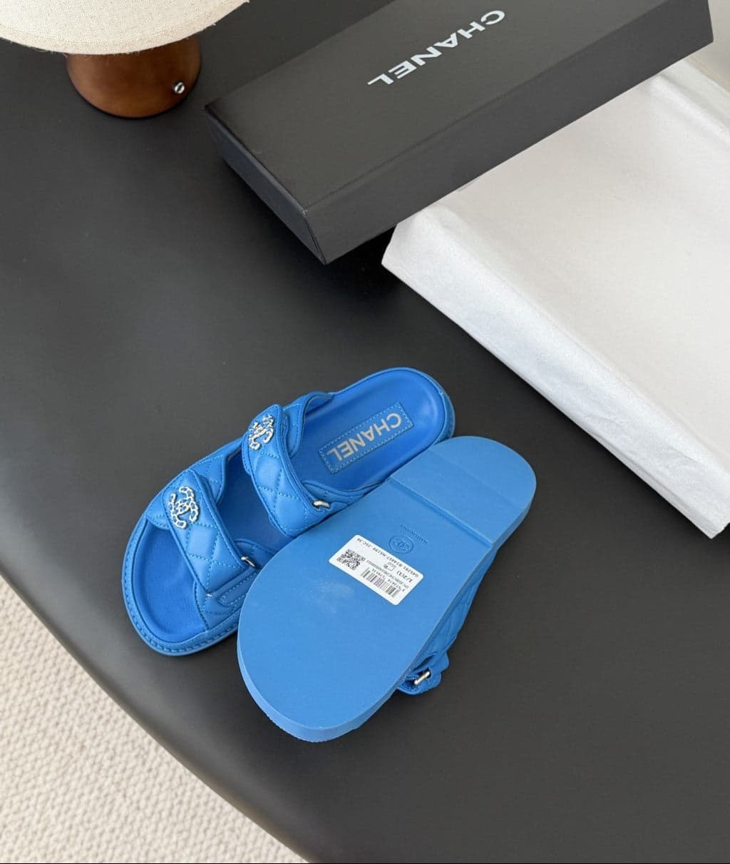 CHANEL Quilted Dad Sandal Blue.