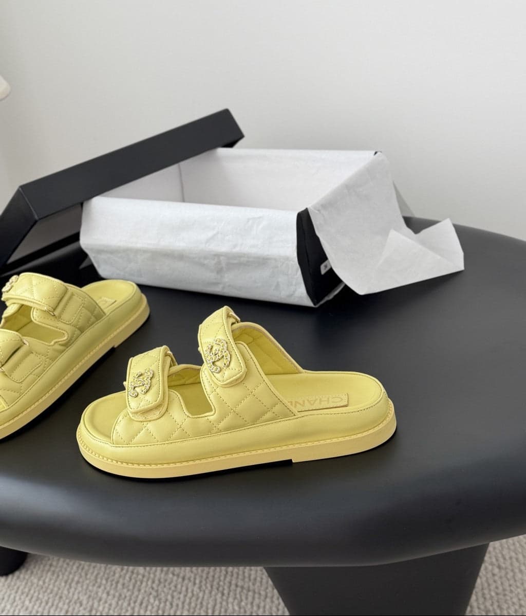CHANEL Quilted Dad Sandal Yellow.