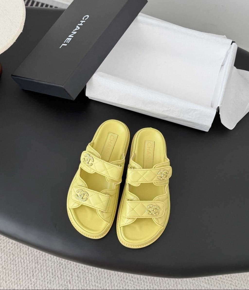 CHANEL Quilted Dad Sandal Yellow.