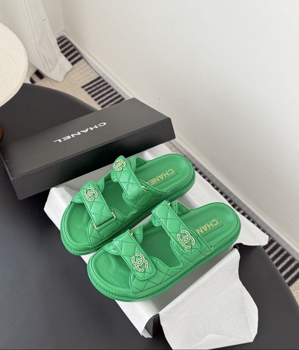 CHANEL Quilted Dad Sandal Green.