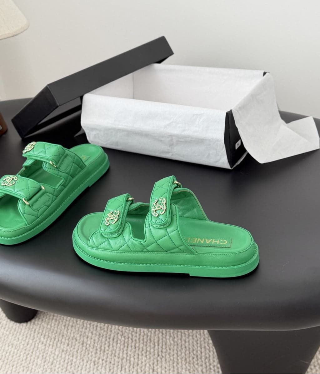 CHANEL Quilted Dad Sandal Green.