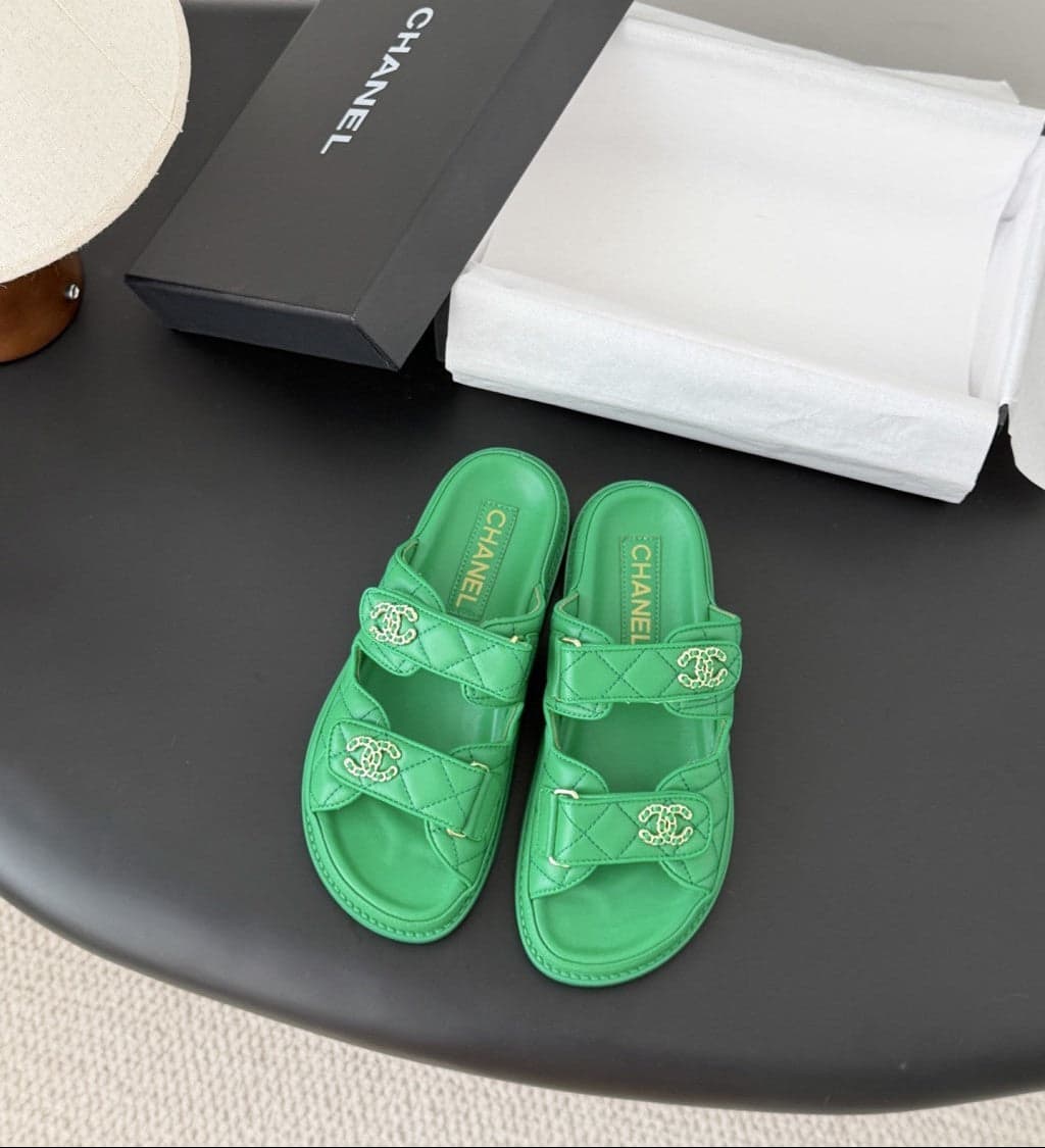 CHANEL Quilted Dad Sandal Green.