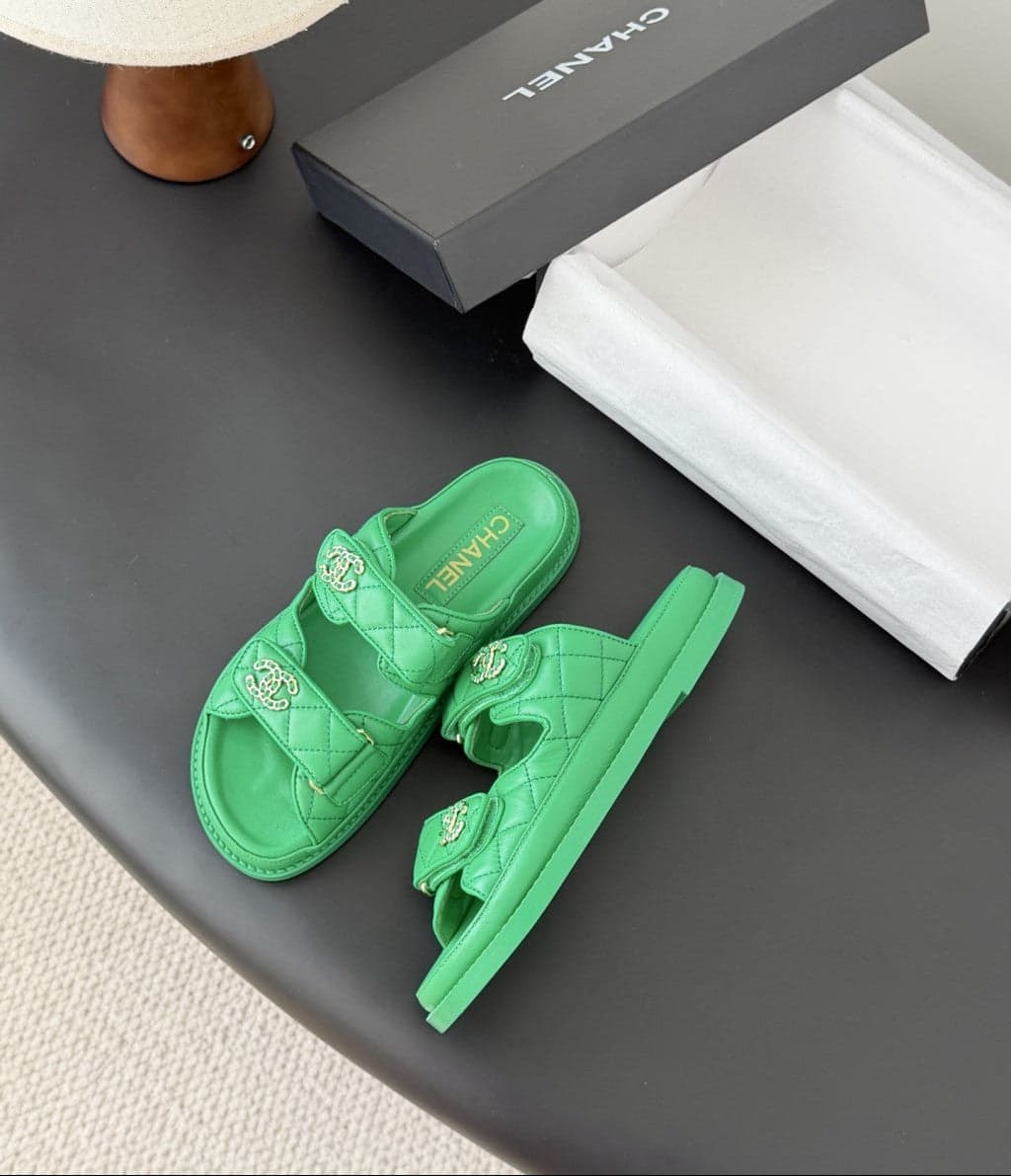CHANEL Quilted Dad Sandal Green.