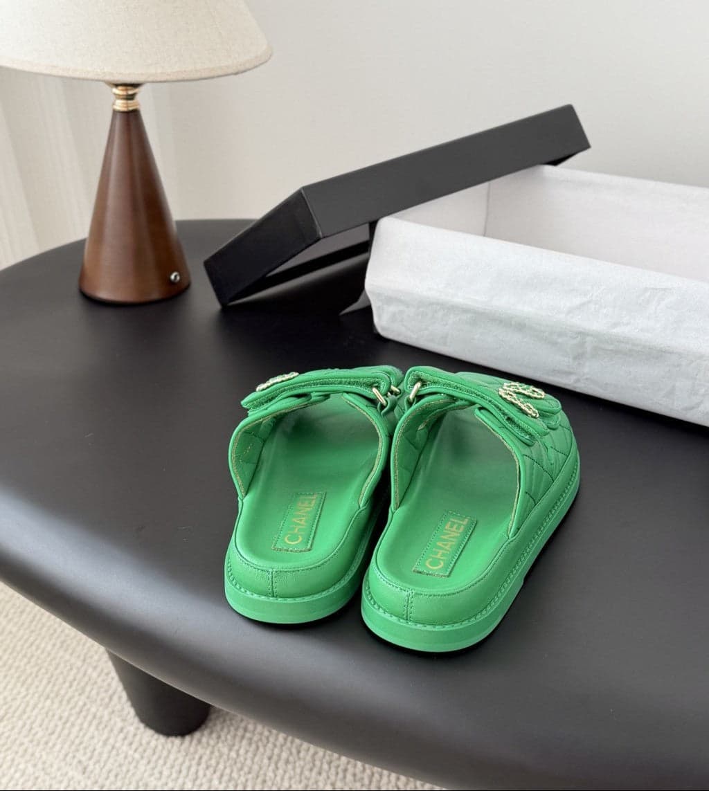 CHANEL Quilted Dad Sandal Green.