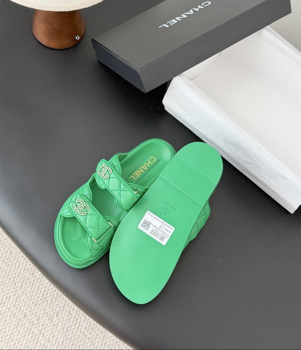 CHANEL Quilted Dad Sandal Green.