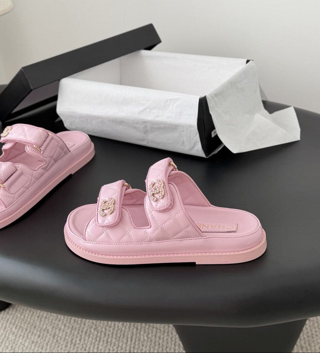 CHANEL Quilted Dad Sandal Light Pink.