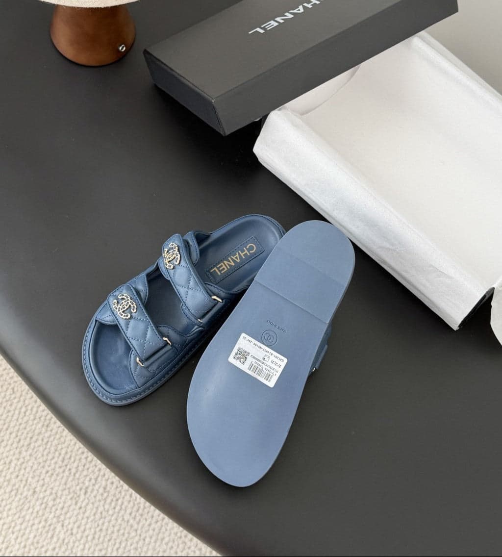 CHANEL Quilted Dad Sandal Dark Blue.