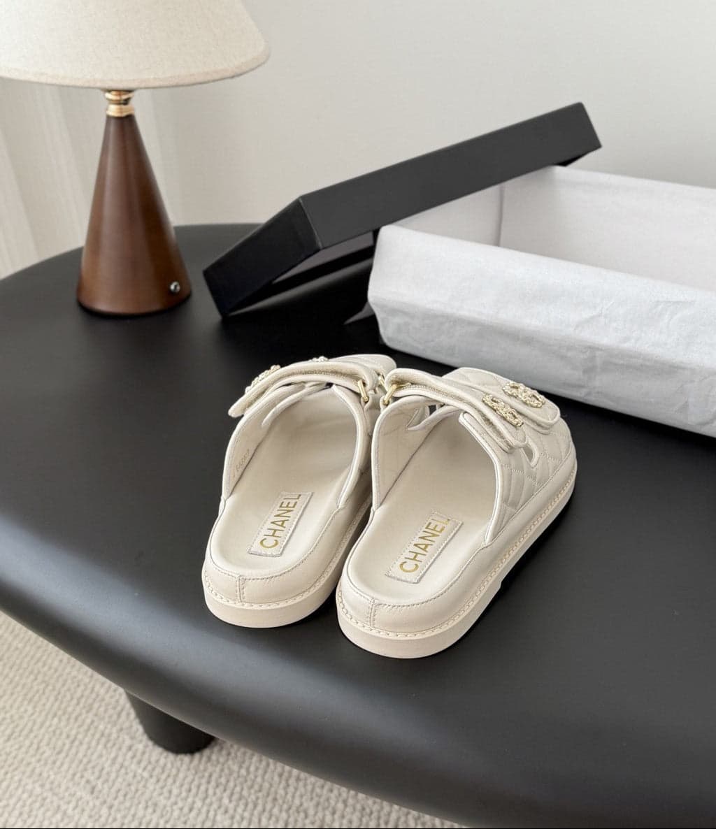 CHANEL Quilted Dad Sandal Off-White.