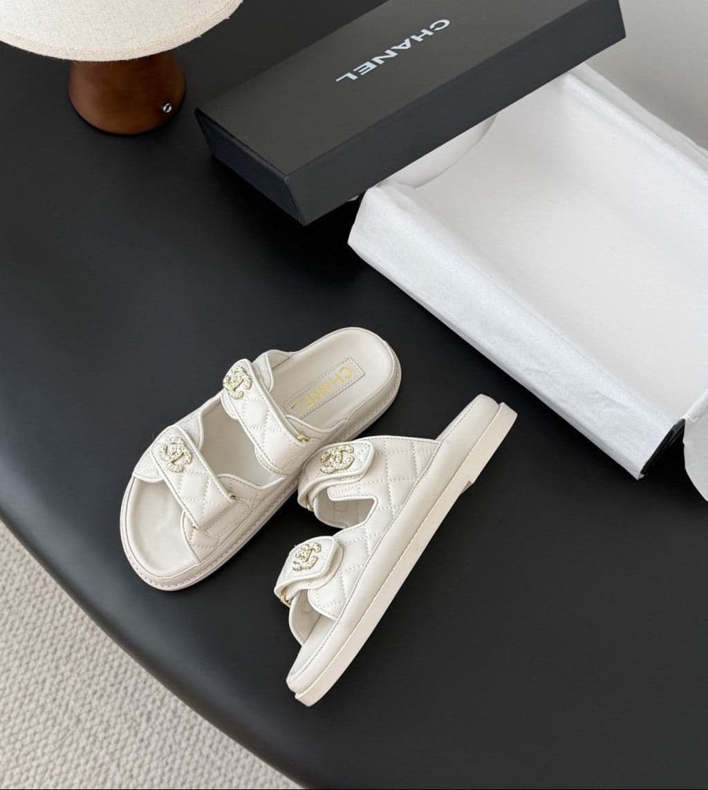 CHANEL Quilted Dad Sandal Off-White.