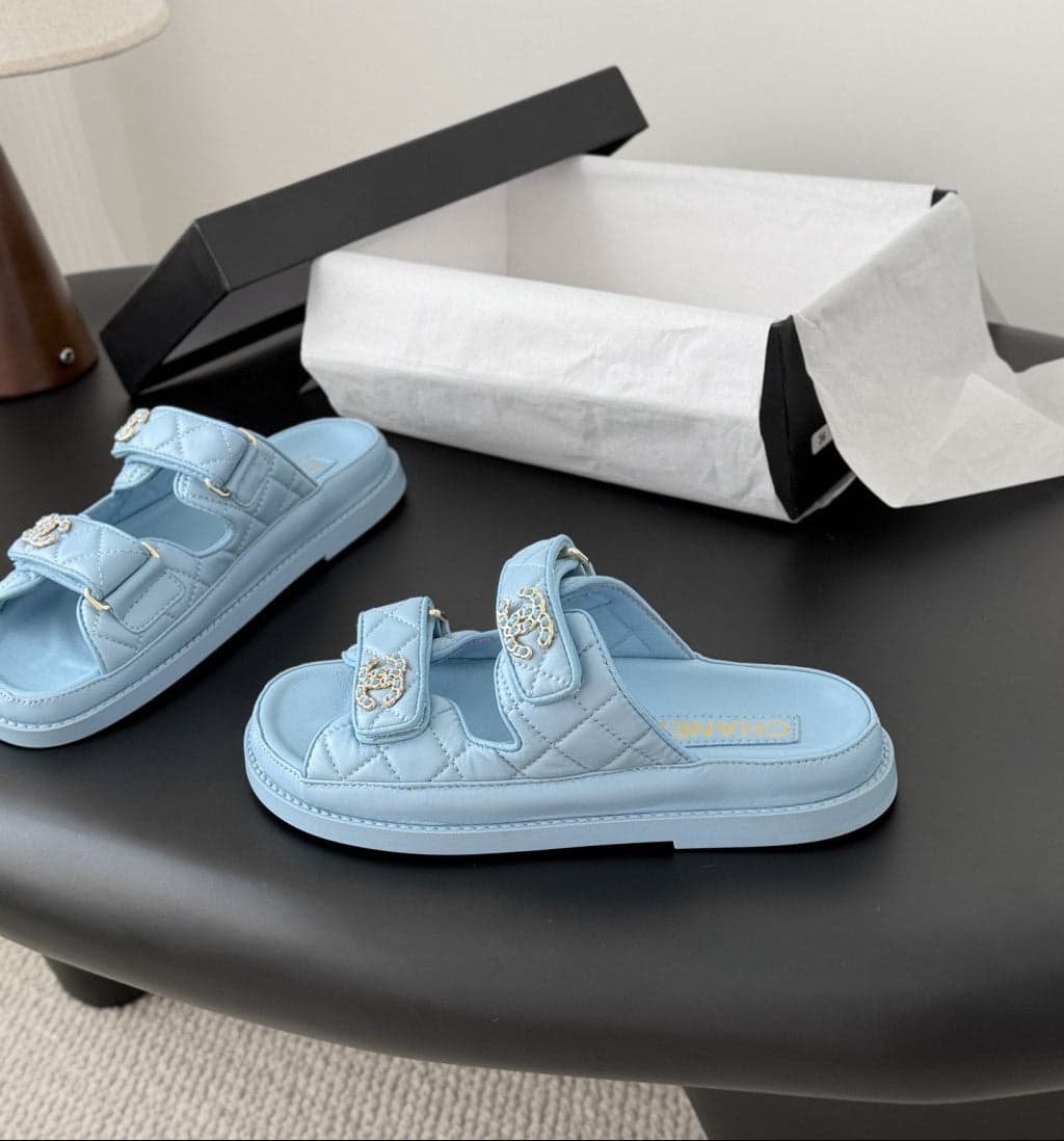 CHANEL Quilted Dad Sandal Light Blue.