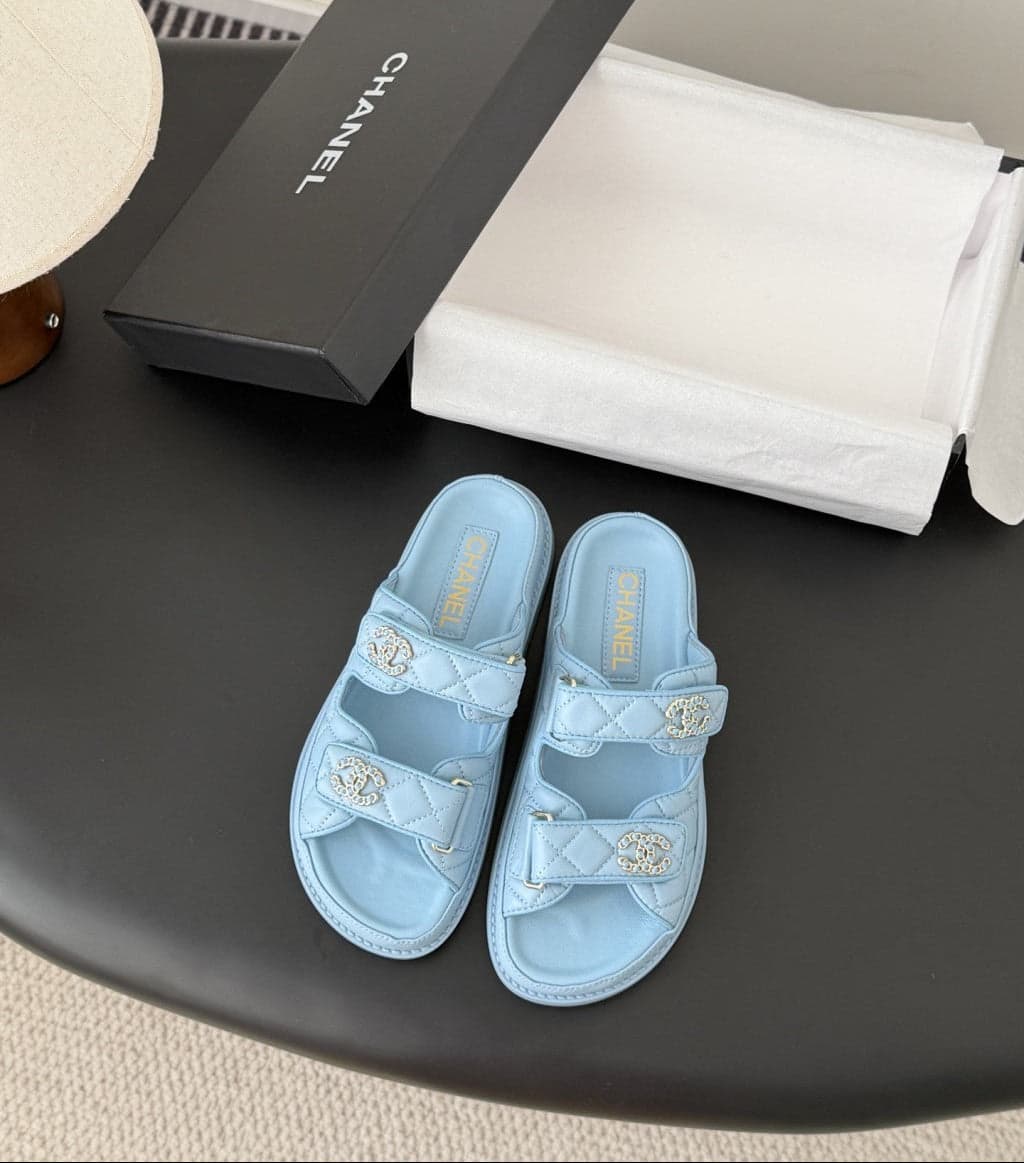 CHANEL Quilted Dad Sandal Light Blue.