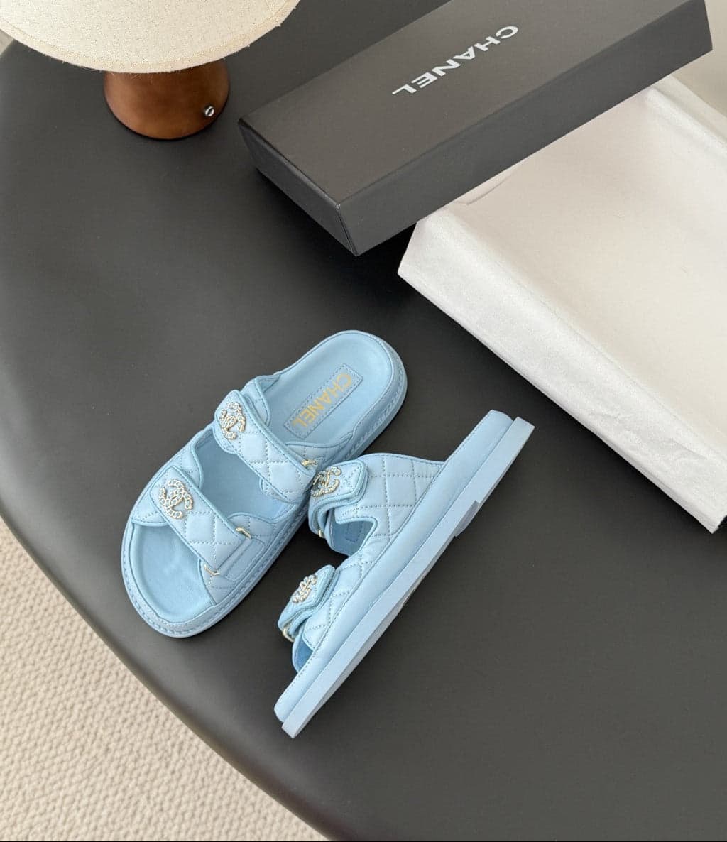 CHANEL Quilted Dad Sandal Light Blue.