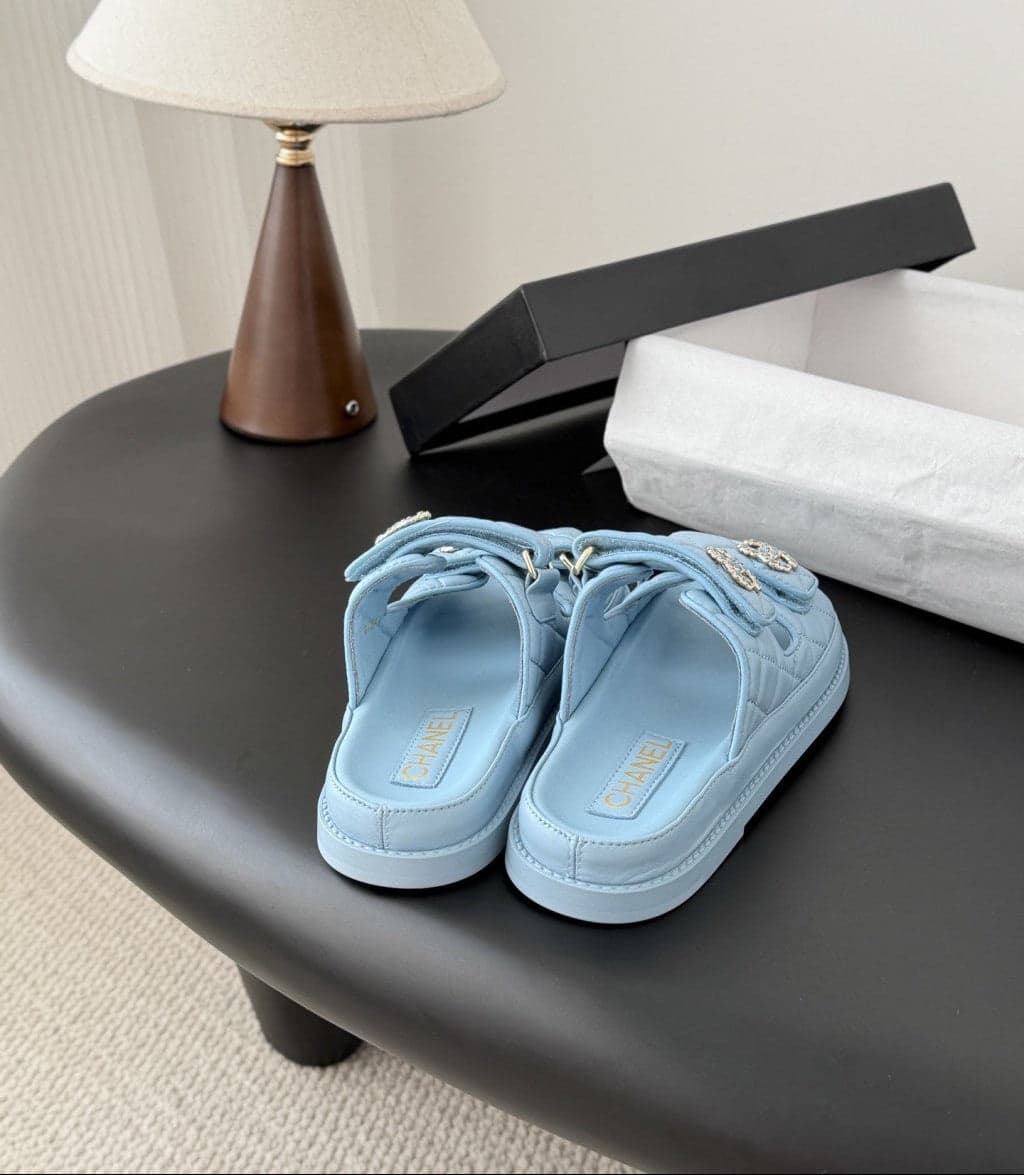 CHANEL Quilted Dad Sandal Light Blue.