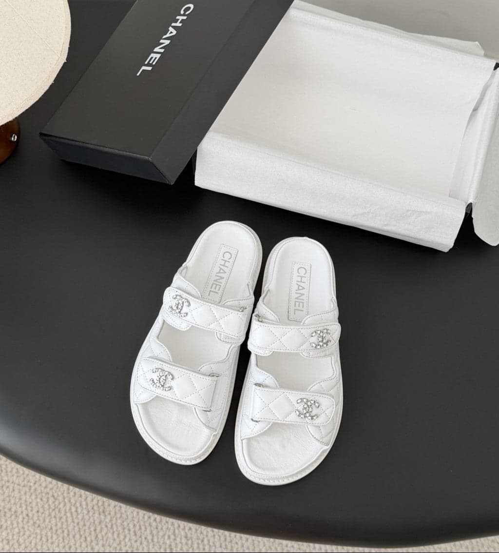 CHANEL Quilted Dad Sandal White.